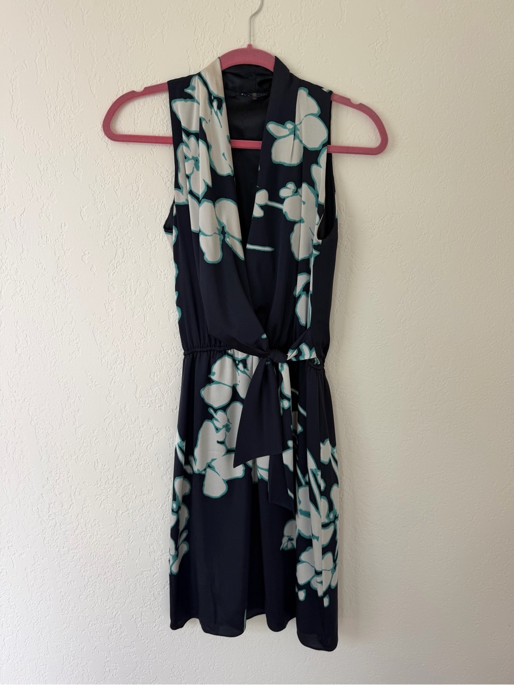 Elie Tahari Navy Floral Wrap Dress with White Flowers